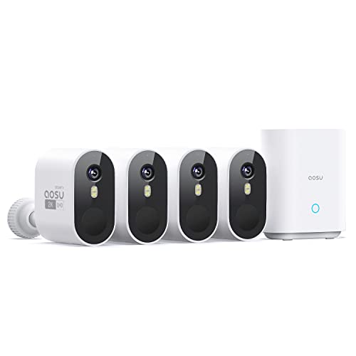 AOSU Security Cameras Outdoor Wireless, 4-Cam-Kit, 166°...