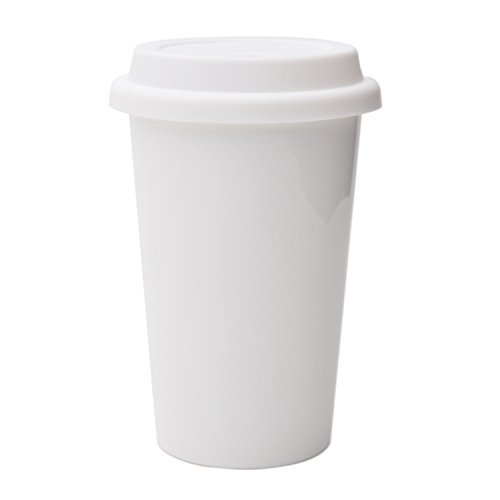 UDMG Reusable Double Wall Insulated White Ceramic Travel Coffee...