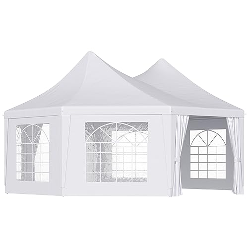 Outsunny 22' x 16' Large Octagon 8-Wall Party Canopy Gazebo Tent - White