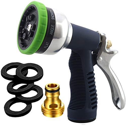 SUNRICH Garden Hose Nozzle Heavy Duty Spray 9 Adjustable Patterns Metal