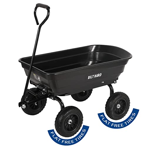 BILT HARD 4 Cu.Ft. 10' No-Flat Tires Poly Yard Dump Cart with...