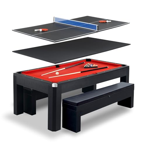 Hathaway Park Avenue 7’ Pool Table Tennis Combination With Dining Top, Two