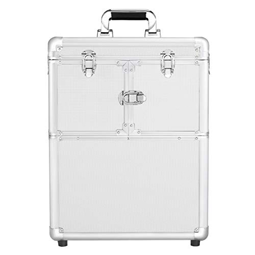 go2buy Pro Makeup Rolling Artist Cosmetic Train Case Aluminum Beauty Lock