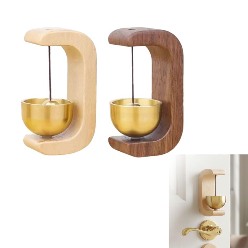 Set of 2 Wooden Hanging Door Bells, Magnetic or Suspension Type...