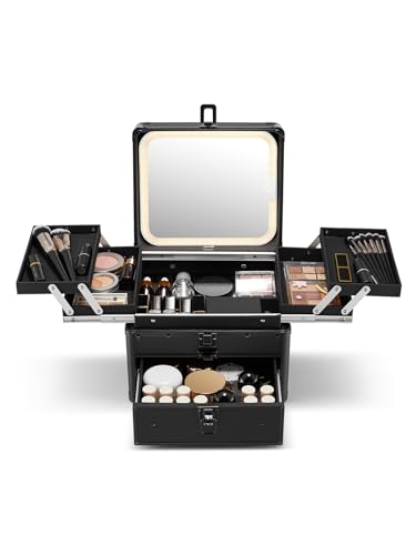 Qislee Makeup Box with Drawer and Four Trays, A Detachable...
