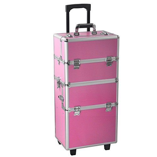 Yaheetech 4 wheels 3 in 1 Professional Rolling Train Cases, Pink Makeup Artist
