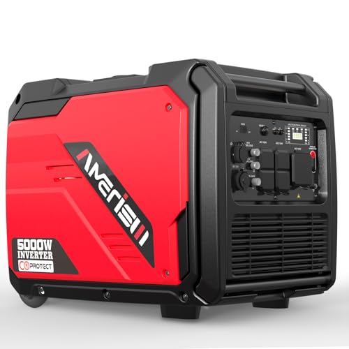 AMERISUN 5000W Portable Inverter Generator With CO Protection,...
