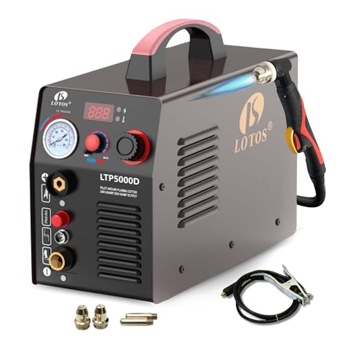 Lotos LTP5000D 50Amp Non-Touch Pilot Arc Plasma Cutter, Dual Voltage 110V/220V, 1/2 Inch Clean Cut, Brown