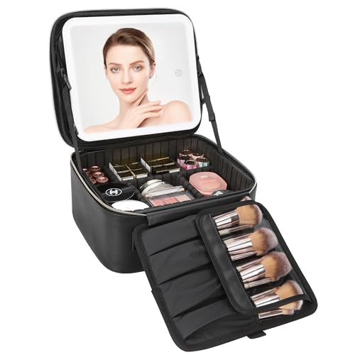 Relavel Travel Makeup Bag With LED Mirror, Cosmetic Train Case...