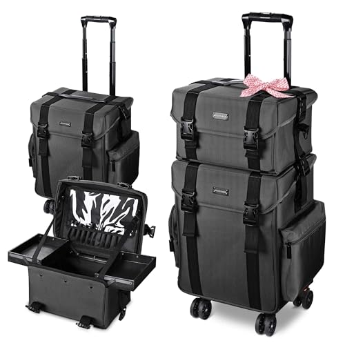 SHANY Cosmetics 2 Compartment Soft Black Rolling Trolley Makeup Case with