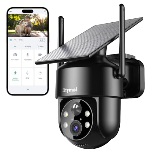 LITYMOL Solar Security Cameras Wireless Outdoor, 2K 360° View...