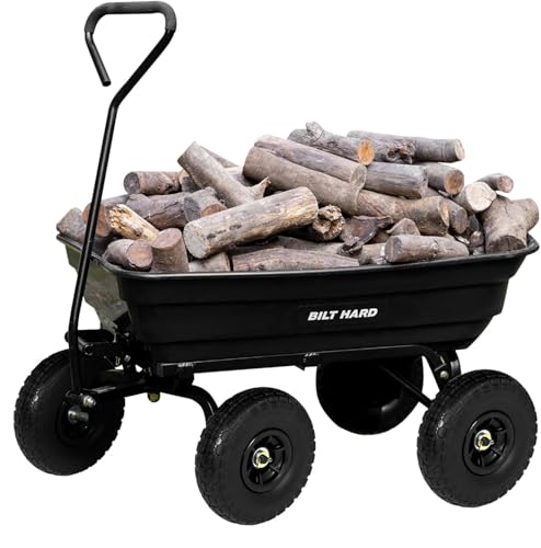 BILT HARD 4 Cu.Ft. 10' No-Flat Tires Poly Yard Dump Cart with...