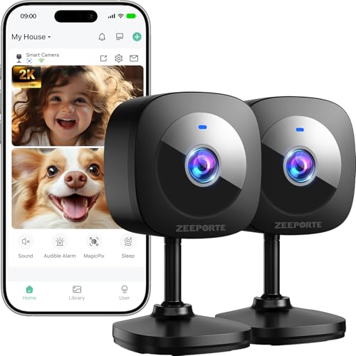 ZEEPORTE 2K Indoor Cameras for Home Security - Baby Monitor and...