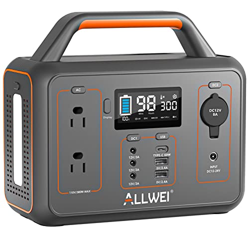 ALLWEI Portable Power Station 300W, 280Wh Solar Generator with...
