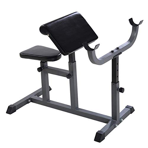 GYMAX Preacher Curl Weight Bench, Heavy Duty Adjustable Arm Curl Bench for Upper Limb Muscle Strength Training,