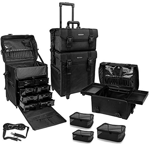 SHANY Cosmetics 2 Compartment Soft Black Rolling Trolley Makeup Case with