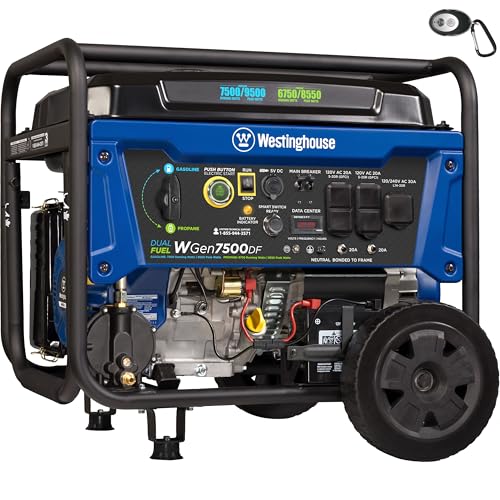 Westinghouse WGen7500DF Dual Fuel Portable Generator - 7500 Rated Watts