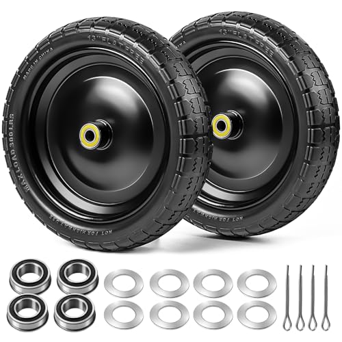13' 4.00-6 Flat Free Wheels Replacement 2-Pack Solid Tire and...