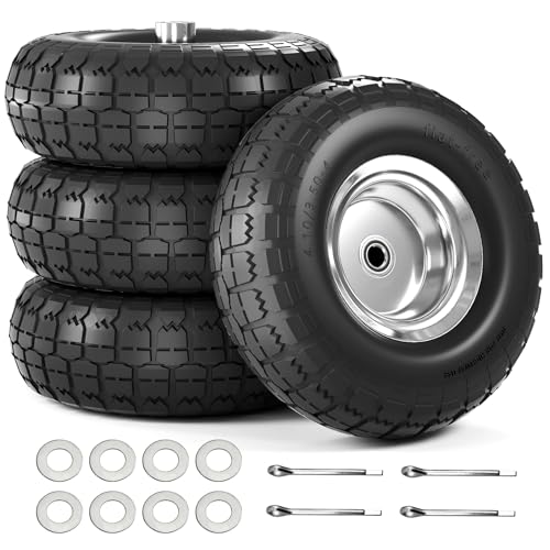 4.10/3.50-4 Tire and Wheel Flat Free, 10 Inch Solid Rubber Tire...