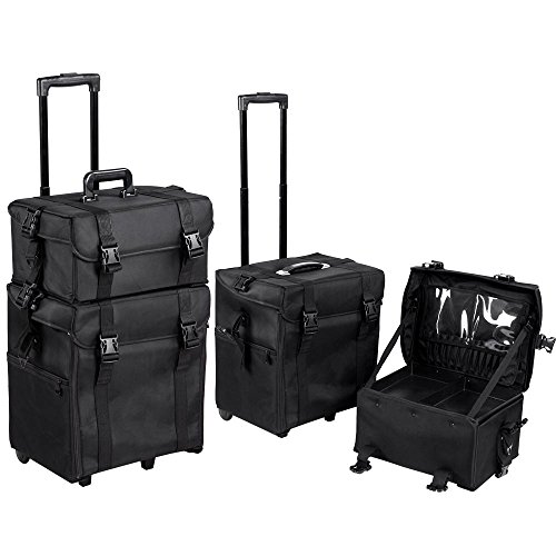 SHANY Cosmetics 2 Compartment Soft Black Rolling Trolley Makeup Case with