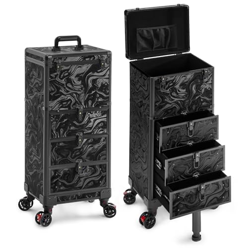 JINGUAN Rolling Makeup Train Case with 3 Drawers, Nail Trolley...
