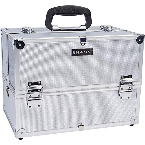 SHANY Essential Pro Makeup Train Case with Shoulder Strap and Locks – Silver