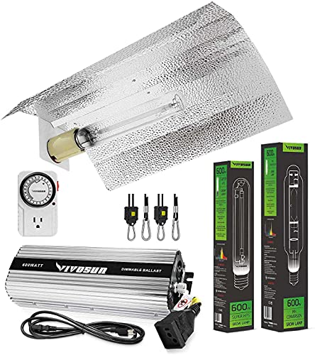 VIVOSUN Hydroponic 600 Watt HPS MH Grow Light Wing Reflector Kit