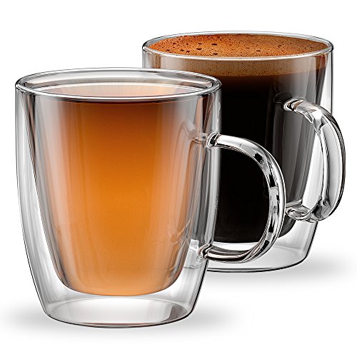 Stone & Mill Glass Coffee Mugs Double Wall Insulated Cups for Espresso, Latte,